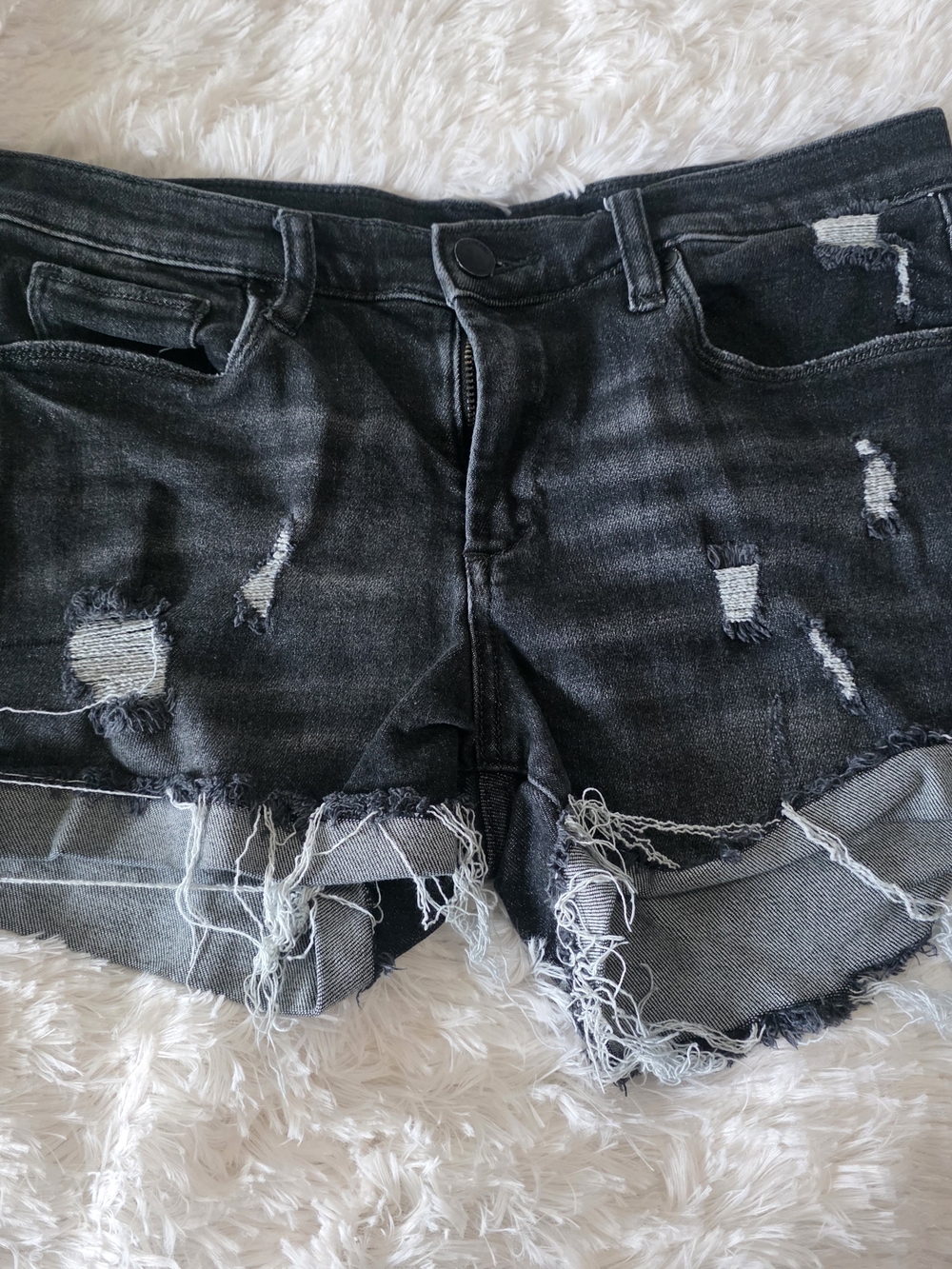 Women's Distressed Black Denim Shorts